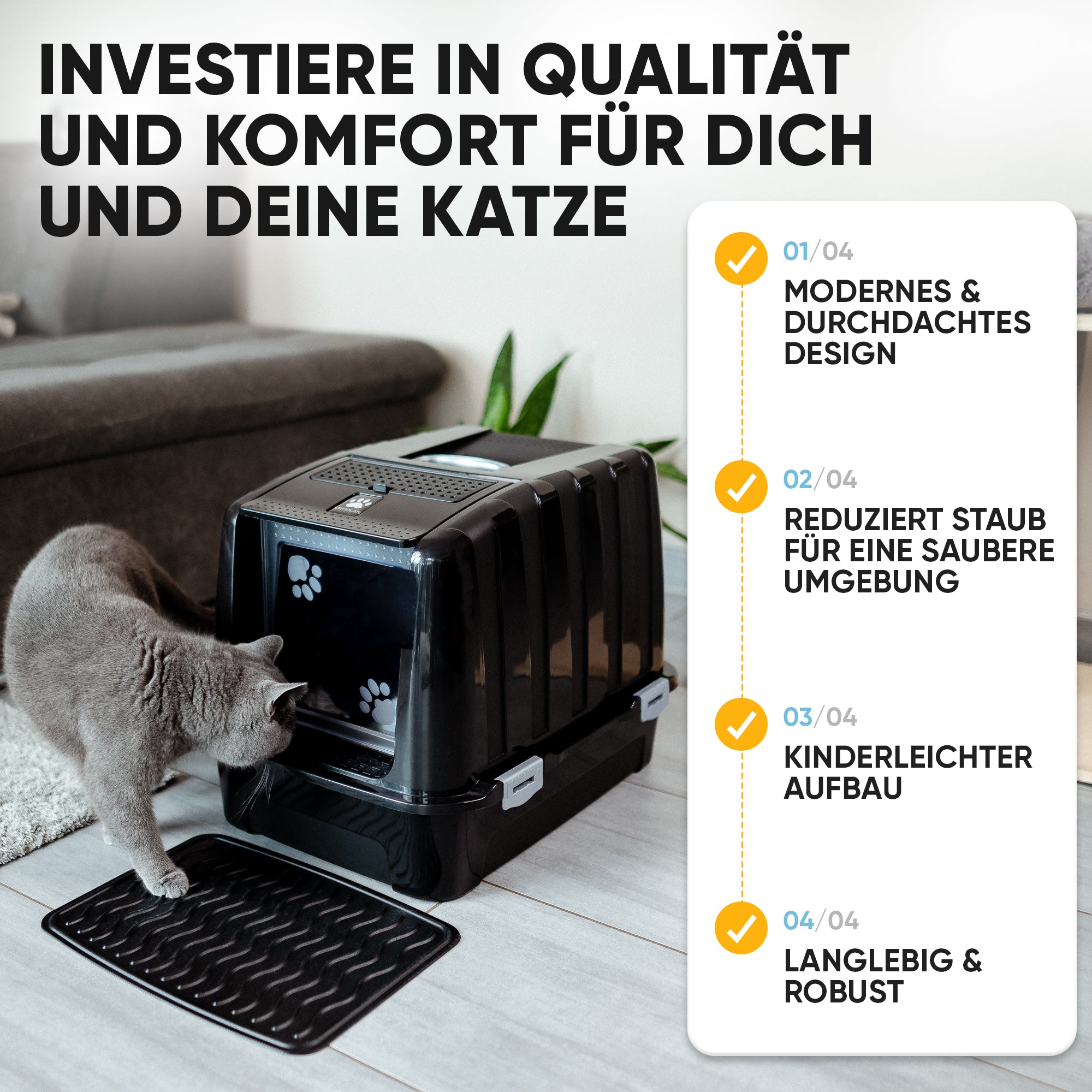 Katzenklo mit Deckel und Aktivkohlefilter NERO, schwarz